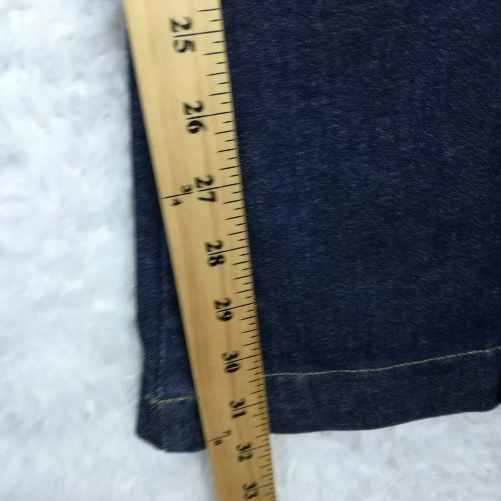 Spanx Womens Jeans Flare Leg Blue Denim Dark Wash Pintuck Seam Pull On High L